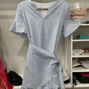 Vineyard Vines Seersucker wrap ruffle dress